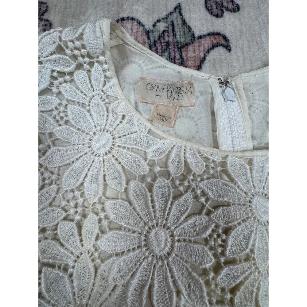 Giambattista Valli Archival Lace Silk Balloon Sleeve Blouse Italy 40 XS Ivory - Picture 3 of 15